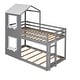 preview thumbnail 4 of 32, Twin Bunk Bed with House Frame, Ladder & Guardrail - Wood Finish