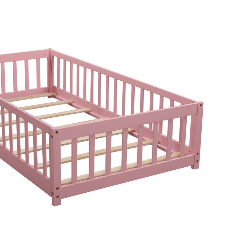 Twin Size Floor Bed with Fence and Door