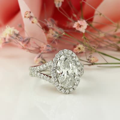Auriya 18KT Gold 5 1/4ctw Oval-cut Halo Diamond Engagement Ring Certified (H-I, I1-I2)
