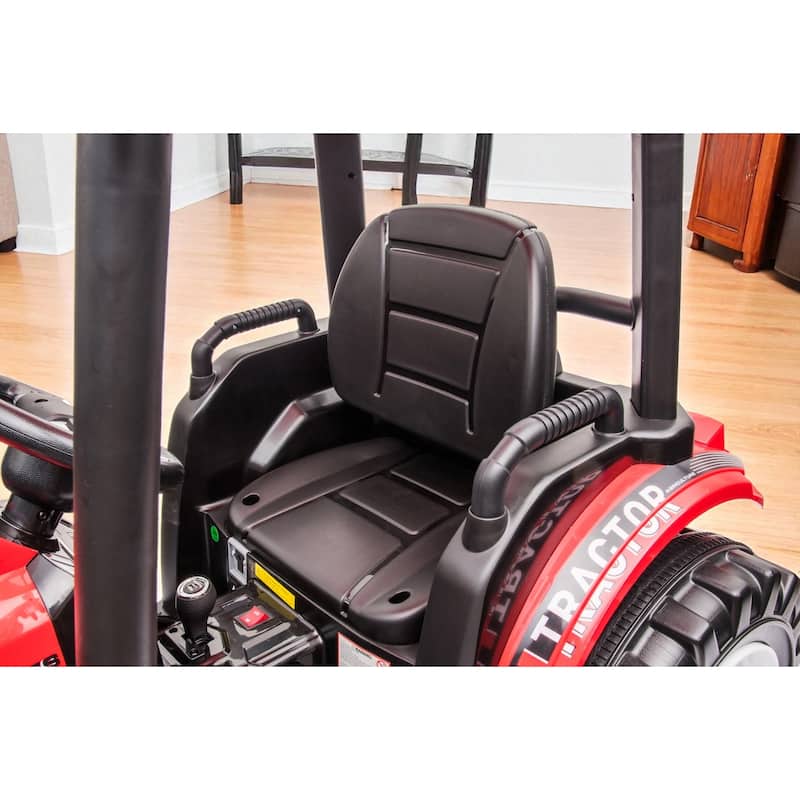 24V Kids Ride On Tractor with Remote Control, Electric Pedal Car with Trailer, Working Loader & Backhoe Digger