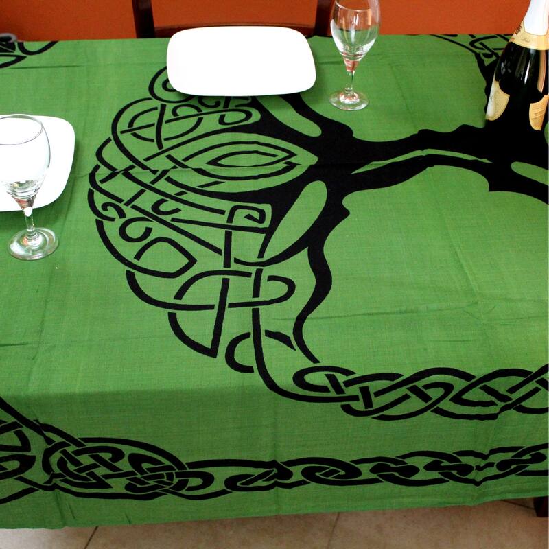 Cotton Celtic Tree of life Tablecloth Rectangle with Fringes
