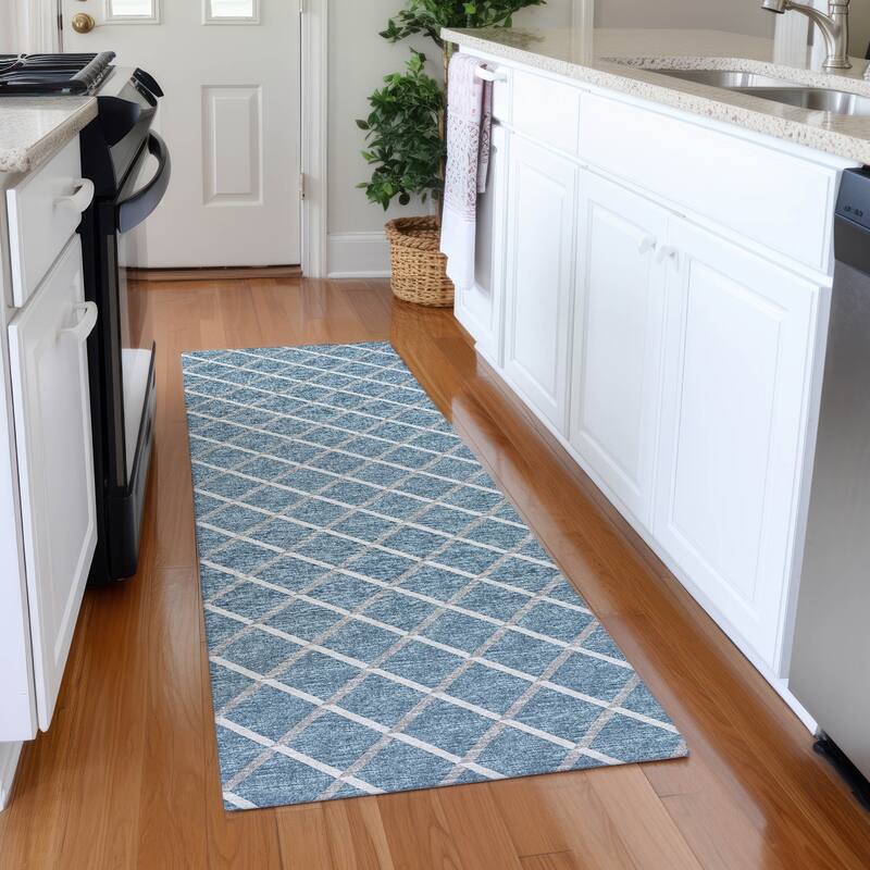 Premium Washable Super Soft Modern Trellis Mayfield Rug - Sky - 2' 3" x 7' 6" - Runner