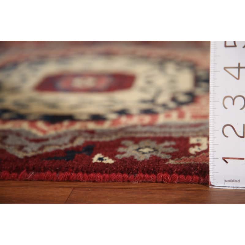 Red Geometric Kazak Indian Runner Rug Hand-Knotted Wool Carpet - 2'6"x 8'1"