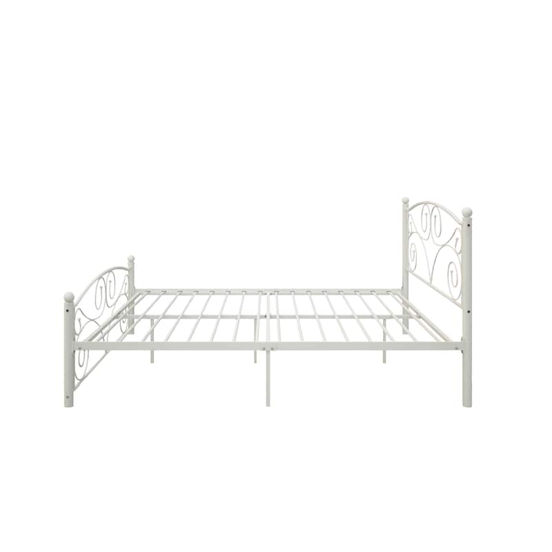 Full Size Metal Platform Bed Frame with Wrought Iron-Art Headboard/Footboard, No Box Spring Required