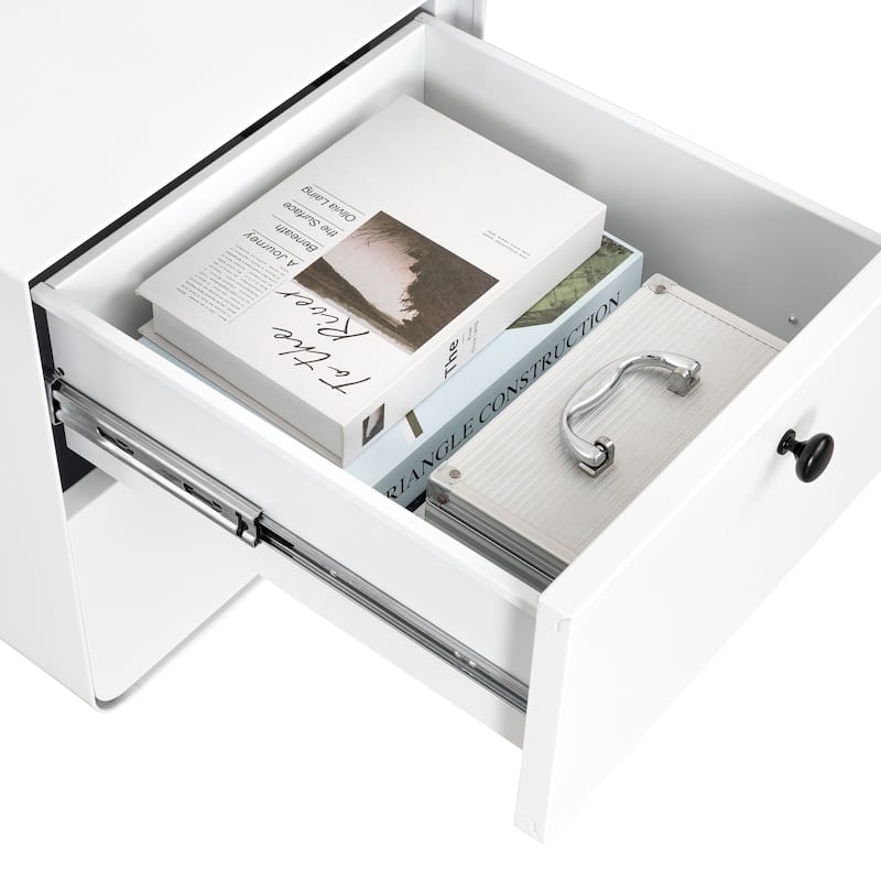 Modern Nightstand Storage Cabinet for Living Room Bedroom, Steel Cabinet with 2 Drawers,Bedside Furniture, Circular Handle