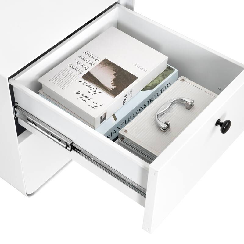 Night Stand Wooden End Table, Bedside Furniture Bedside聽Table with 2 Circular Handle Drawers, Nightstand Steel Frame Cabinet