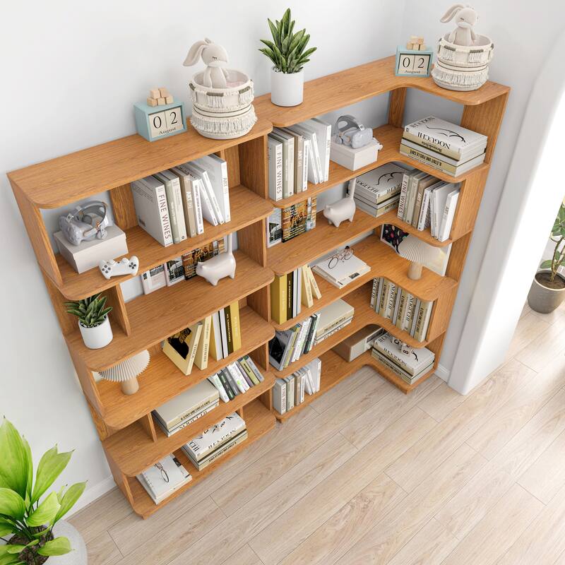 Set Of 2 Display Shelf, 90cm Space Saving Corner Bookshelf + 80cm Bookcase, Extendable Free Combination