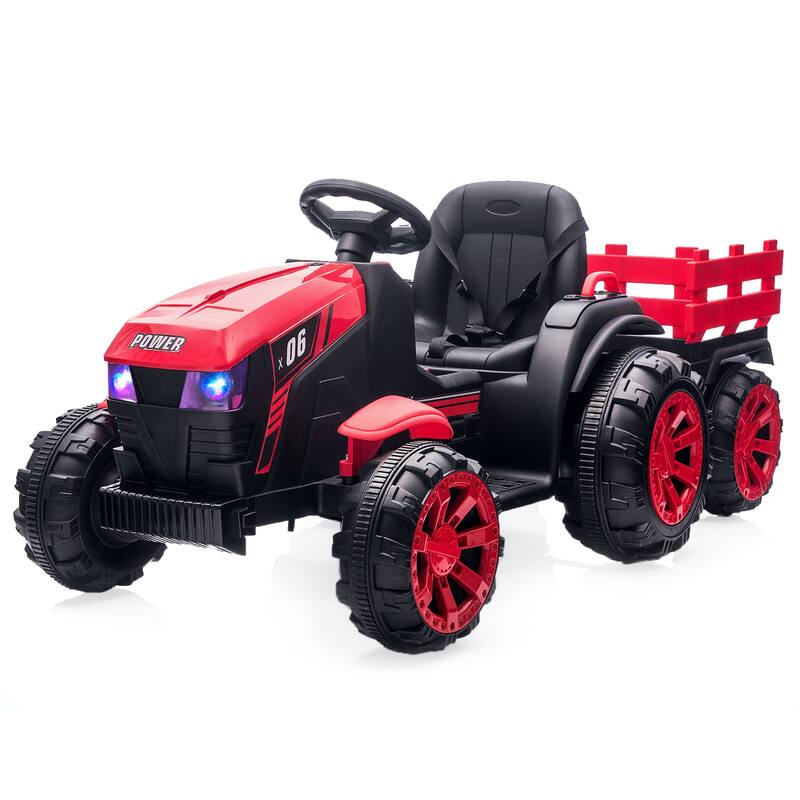 Kids Ride On Tractor with Trailer, 12V Battery Powered Electric - Red
