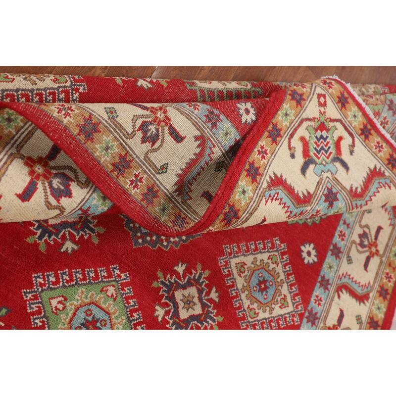 Kazak Oriental Rug Hand-Knotted Bedroom Red Wool Carpet - 5'0" x 6'7"