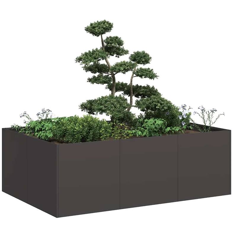 vidaXL Planter Black Cold-rolled steel Large Planter Rectangular - 31.5 x 47.2 x 15.7 in
