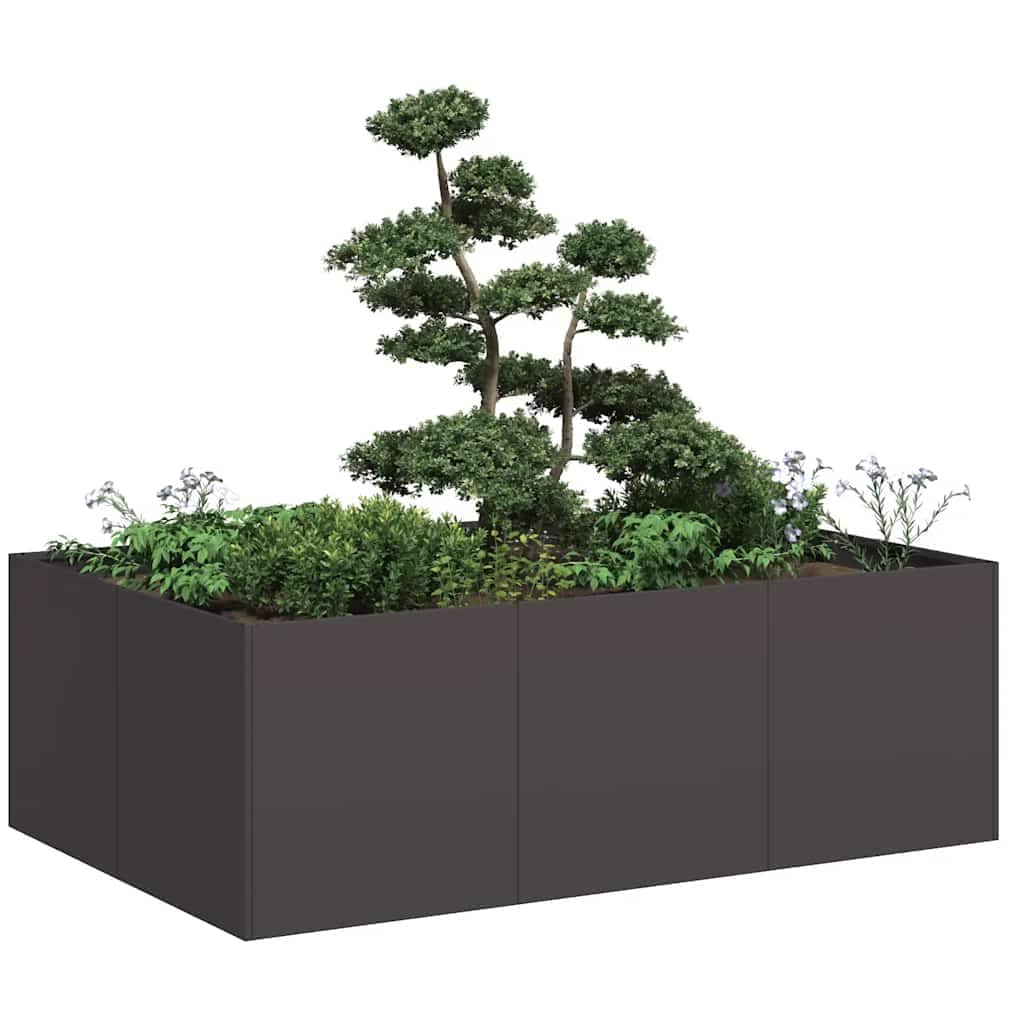 vidaXL Planter Black Cold-rolled steel Large Planter Rectangular - 31.5 x 47.2 x 15.7 in