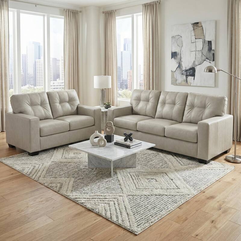 Roundhill Furniture Holmes Leather 2-Piece Living Room Set