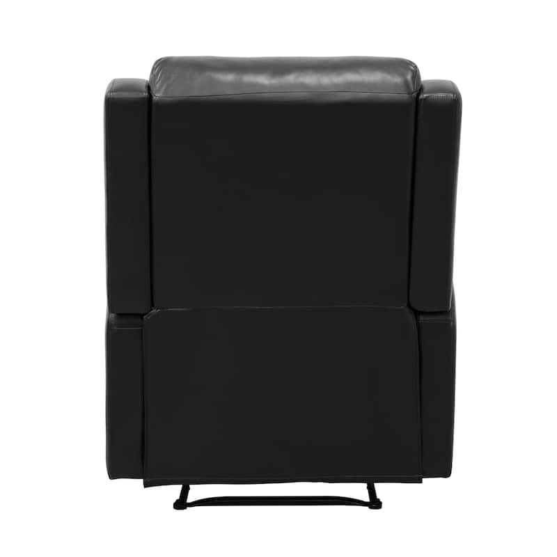 Kim 38 Inch Manual Recliner Chair, Cushioned Black Faux Leather, Solid Wood
