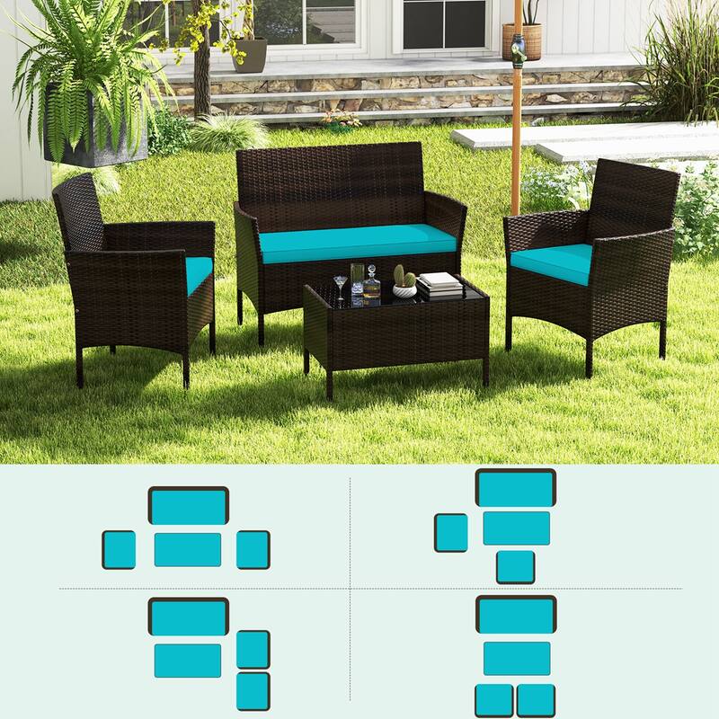 Costway 4 PCS Patio Furniture Set with Washable Cushions and Tempered - See Details