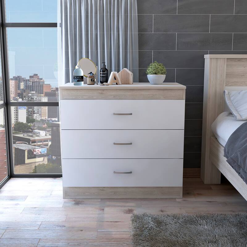 FM Furniture Cambridge Dresser with 3 Drawers - Light Gray/White