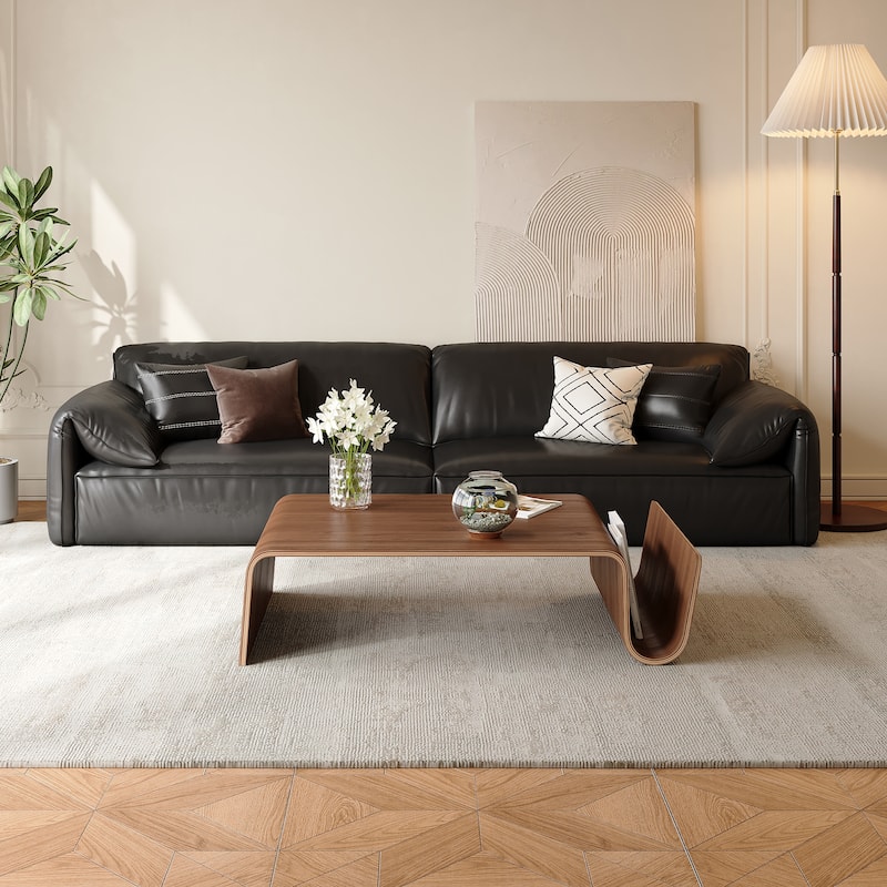 41" Modern Minimalist Brown Coffee Table, Solid Wood Veneer, Retangular Coffee Table for Livingroom