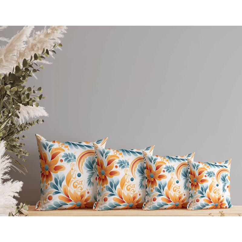 Wildflower Whispers Faux Suede Reversible Throw Pillow Blue and Orange