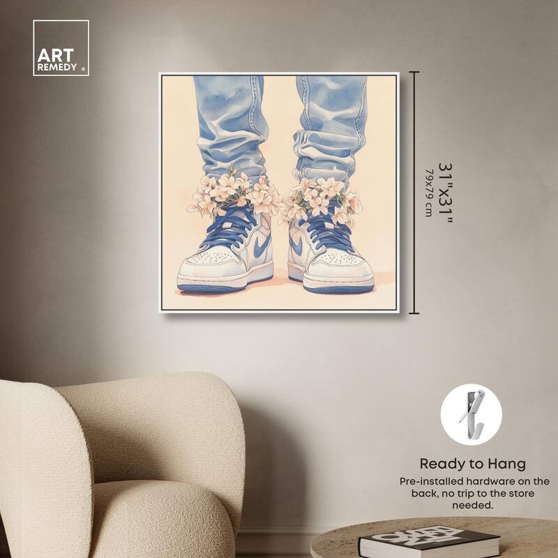 Gentle Blue Sneakers and Flowers Canvas by Art Remedy