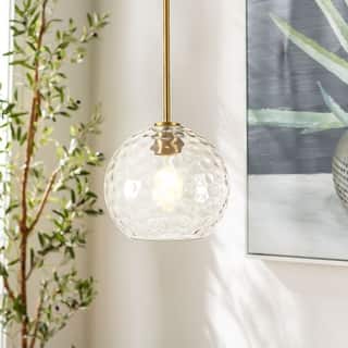 9.8" Modern Gold/Black Adjustable Pendant Hanging Light with Artisan Hammered Textured Globe Shade for Kitchen Island & Foyer