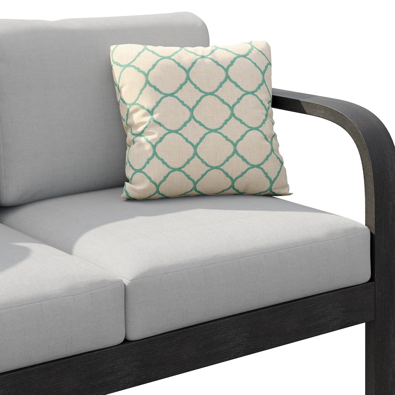 Corvus Annette Outdoor Acacia Wood Loveseat with Sunbrella Pillows
