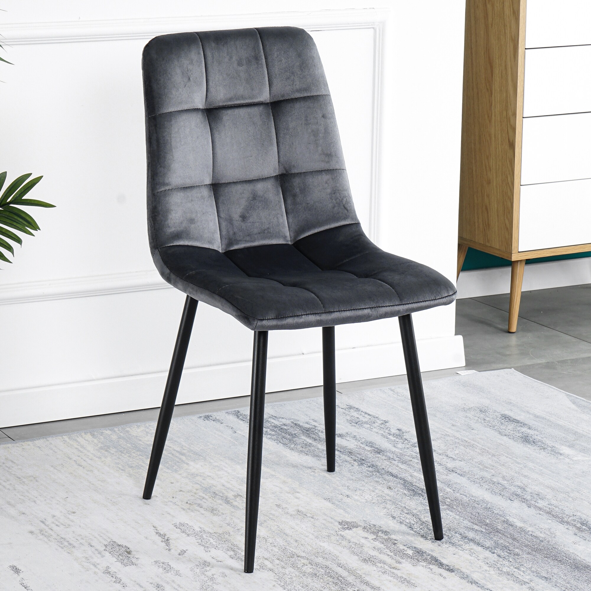 Modern Dining Chairs, Fabric Accent Upholstered Chairs Side Chair with Black Legs for Living Room Kitchen Dinning room,set of 4