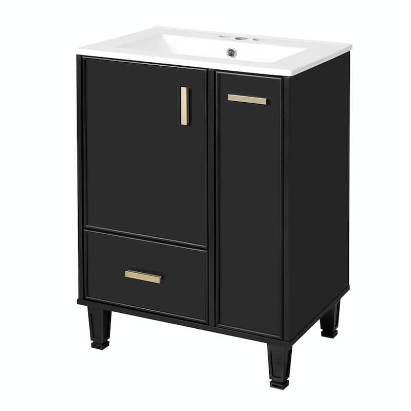 24" Bathroom Vanity with Sink, Bathroom Cabinet with Door Shelf, Deep Drawer, 2-Tier Pull-Out Basket