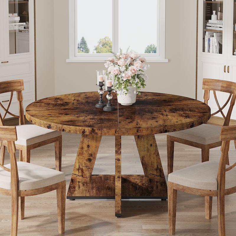 Round Dining Table for 4, 47 Inch Farmhouse Kitchen Table Small Dinner Table Wood Kitchen Table for Dining Room Living Room