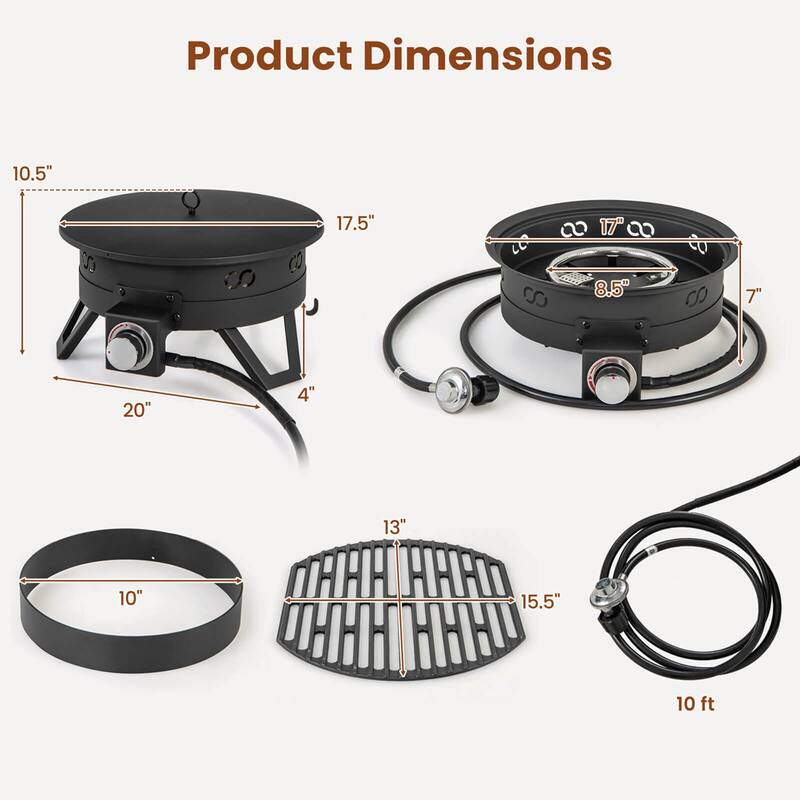 Costway 17" Portable Gas Fire Pit with Folding Legs & Removable Grill - See Details