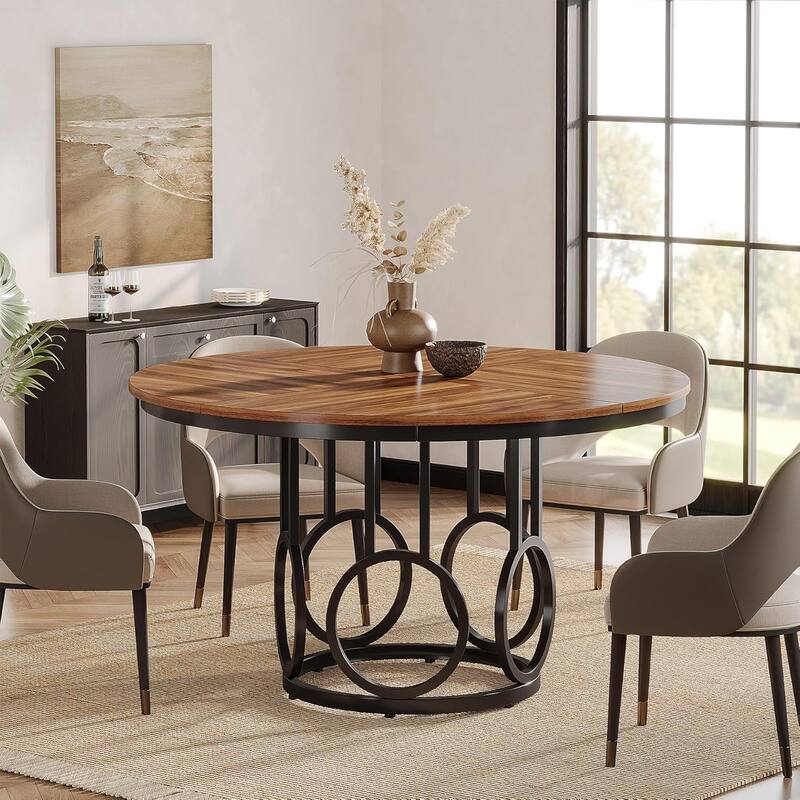 47 Inches Round Dining Table with Sturdy Metal Base for 4-6 People