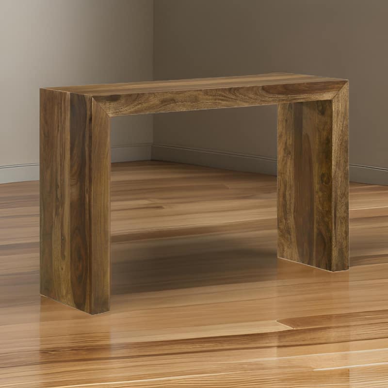Ody 34 Inch Console Sofa Table, U Shaped, Sheesham Wood, Auburn Brown
