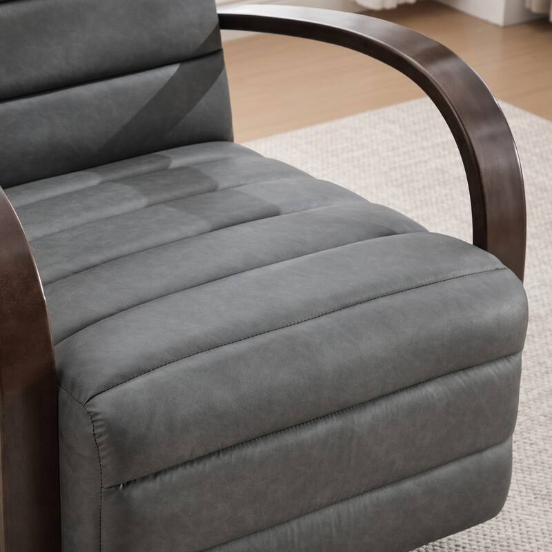 30.3"W Upholstered Swivel Accent Chair with Solid Wood Armrests, Channel Tufted Lounge Chair Single Reading Sofa Chair