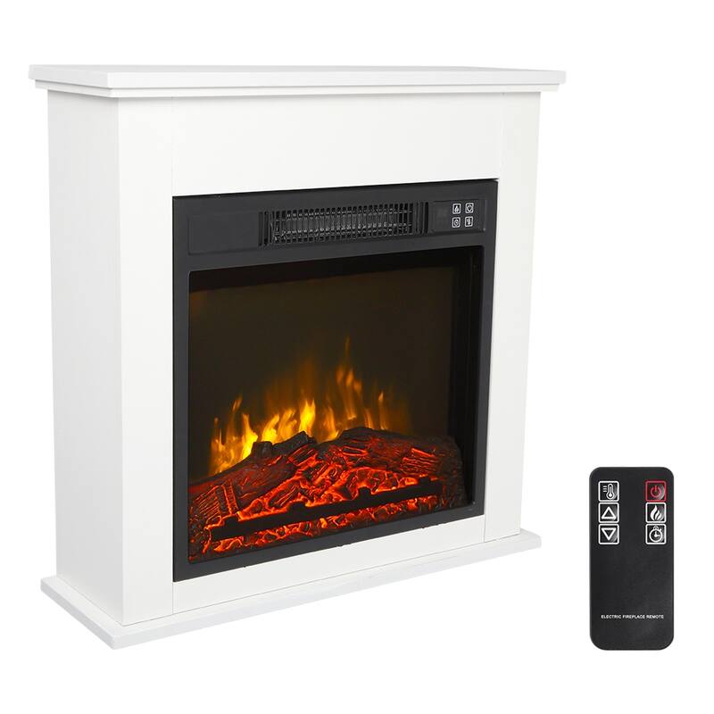 1400W 18'' Wood Cabinet Electric Fireplace with Remote Control, White