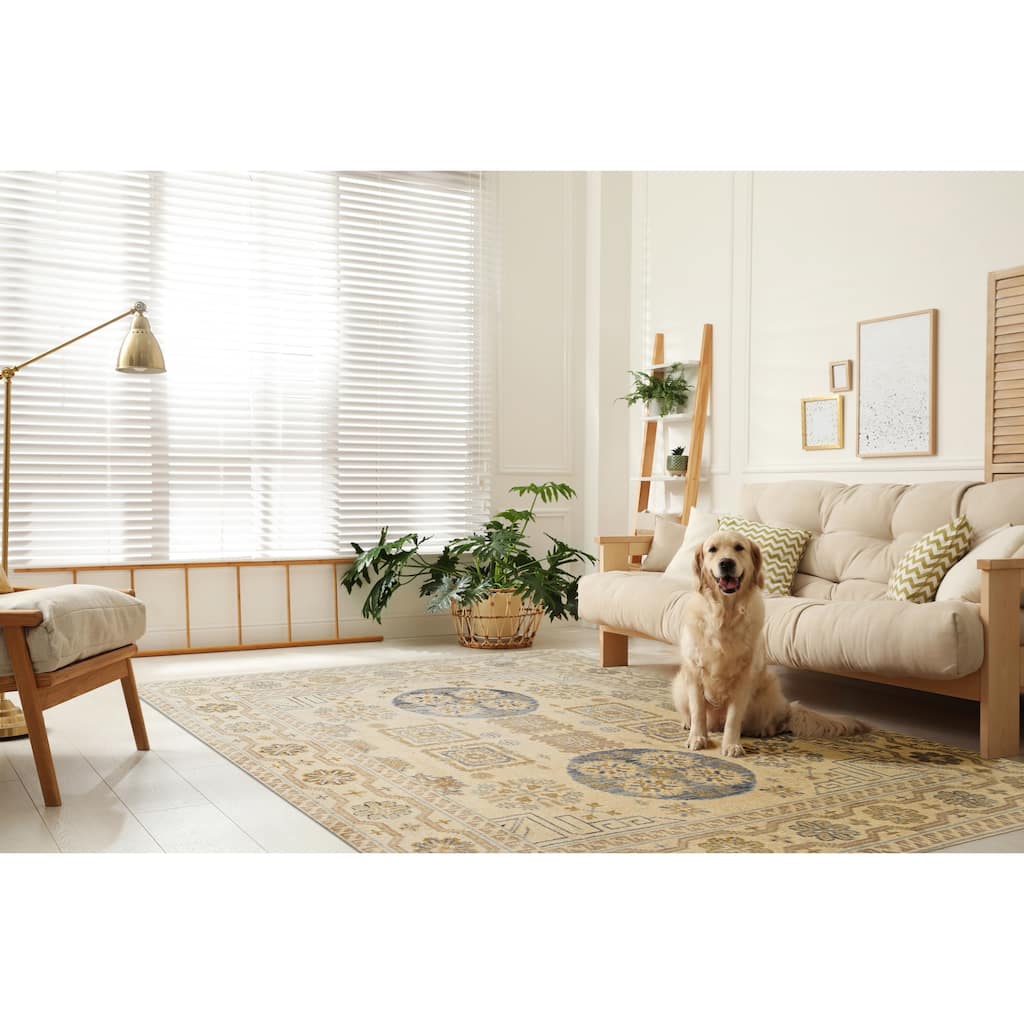 Home Decor EORC Hand-Knotted Wool Khotan Weave Rug, Beige Elegant & Luxurious Area Rug for Enhancing Your Living Room, Bedroom