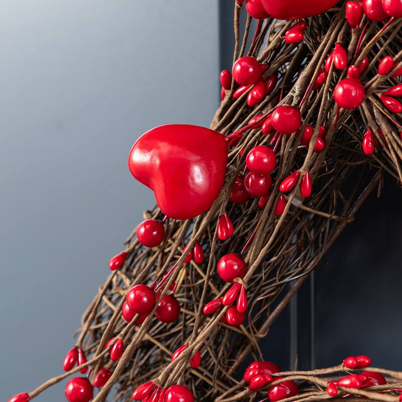 Glitzhome 24"H Valentine's XO Shaped Wreath Red Berry Garland