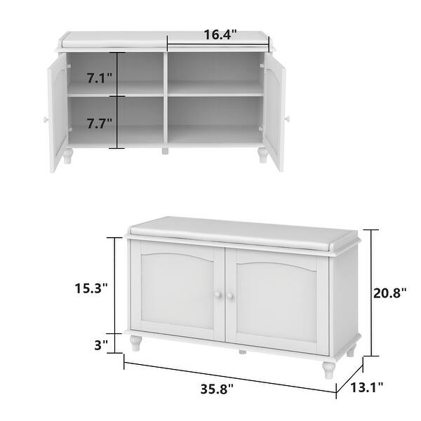 Timechee Shoe Storage Benches White Shoe Rack Bench 2 Doors Cushion 33.5"W On Sale Bed