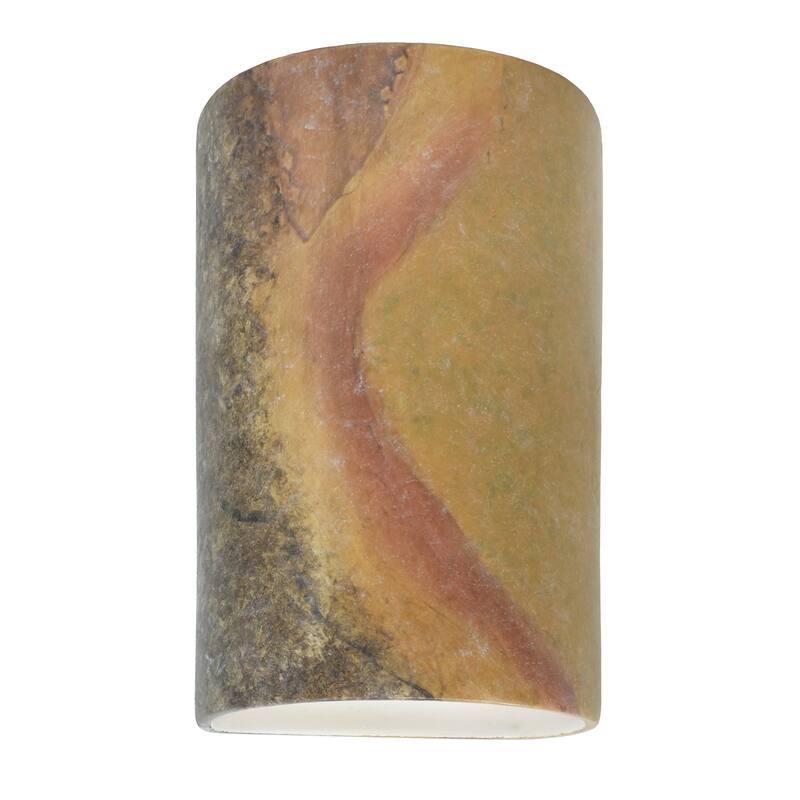 Justice Design Ambiance - Large Cylinder Wall Sconce - Open Top & Bottom (Outdoor) - Replaceable Bulb - Harvest Yellow Slate