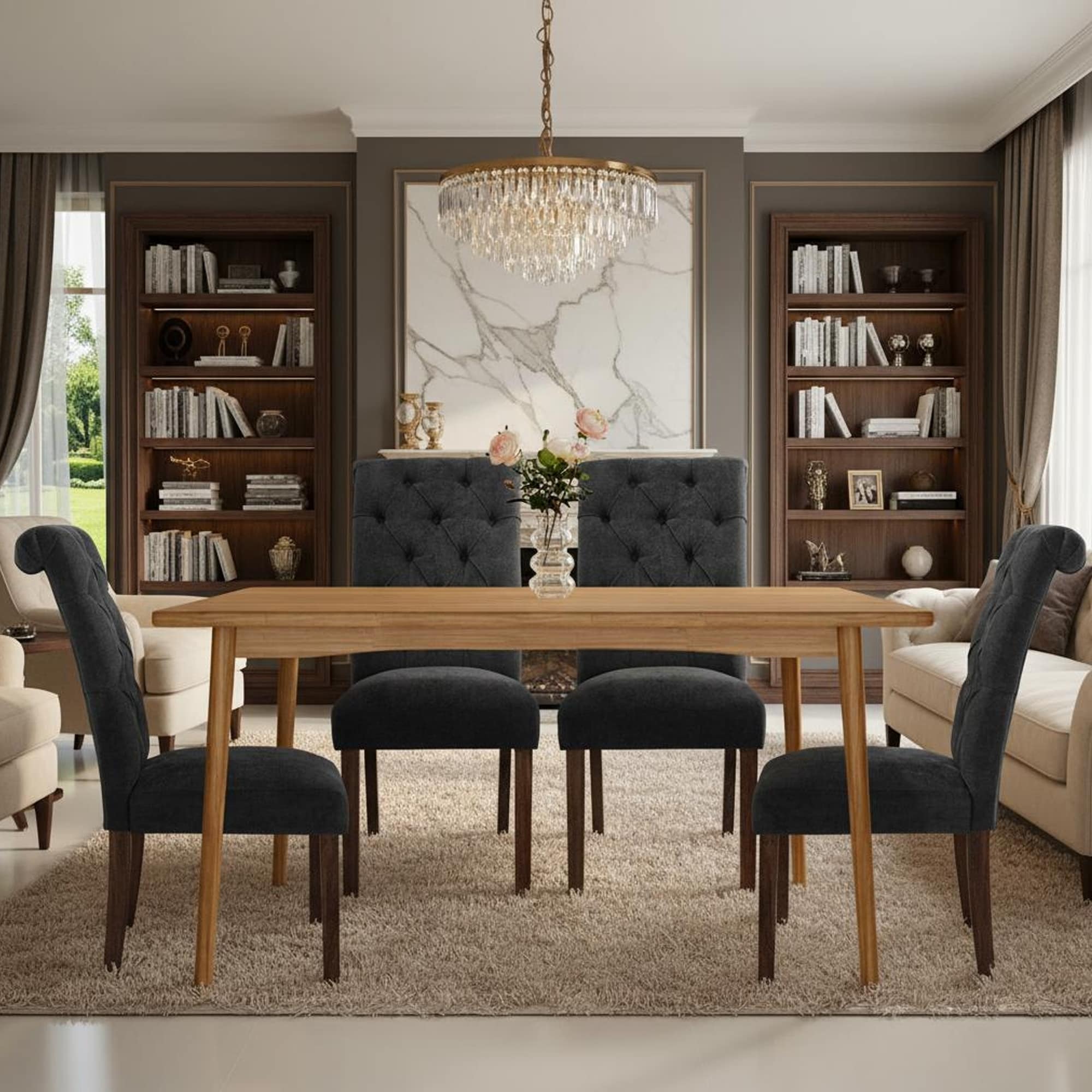 Tufted Parsons Dining Side Chairs ,Upholstered Fabric Dining Chairs with Padded Seat - set of 2