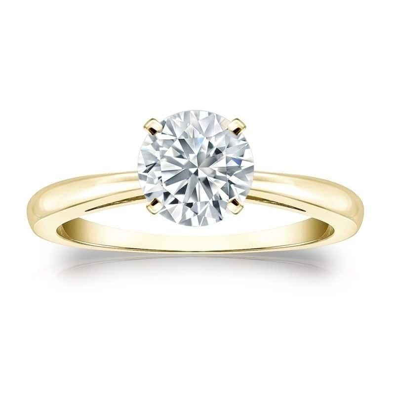 Round 1 carat TDW Certified Solitaire Diamond Engagement Ring in 14kt Gold by Auriya