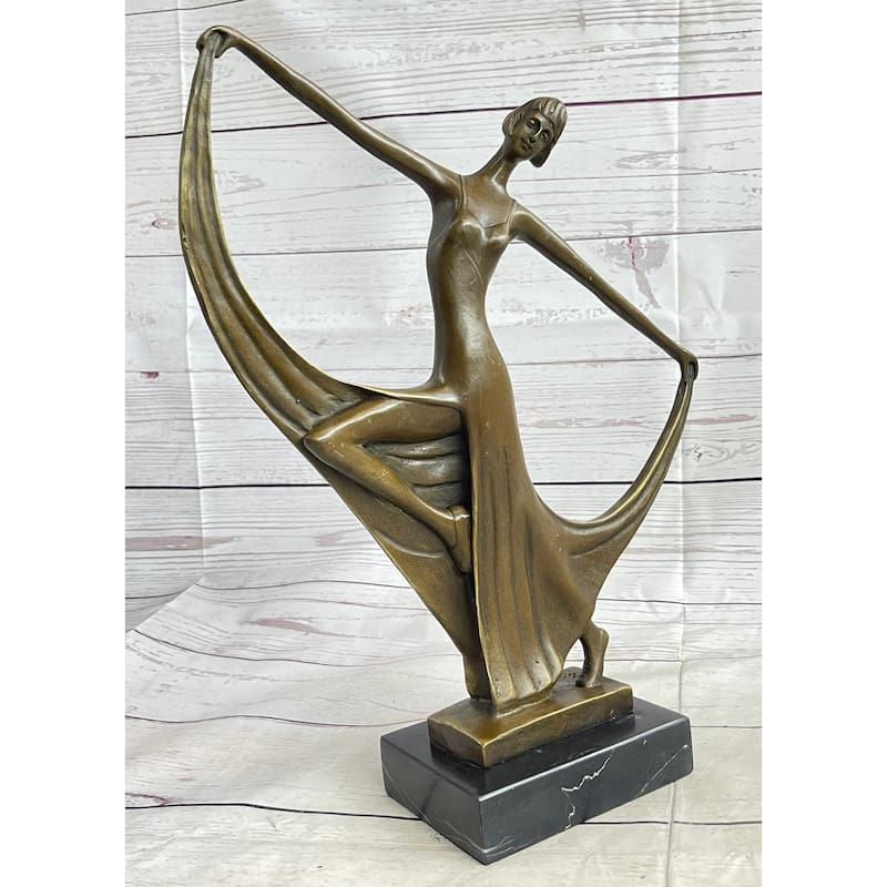 Slender Art Deco Dancer Showgirl Fashion Model Bronze Statue Sculpture Original 13 Inches X 12 Inches