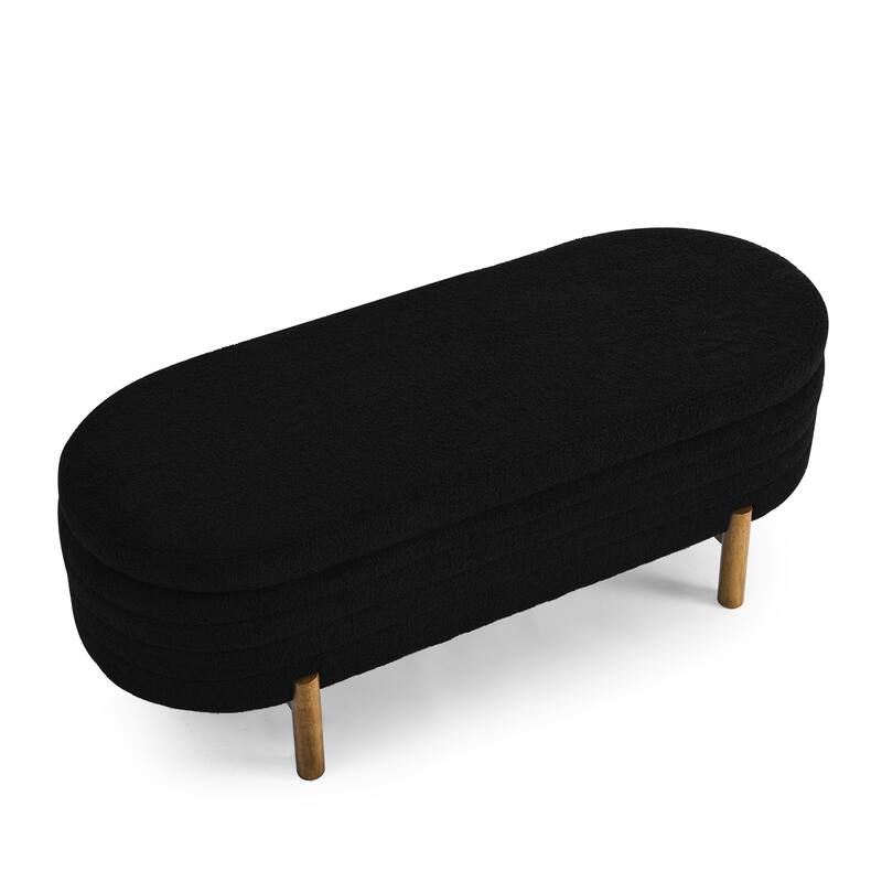 Ottoman Oval Storage Bench,Rubber Wood Leg,Beige(46."x17.7"x10.8")