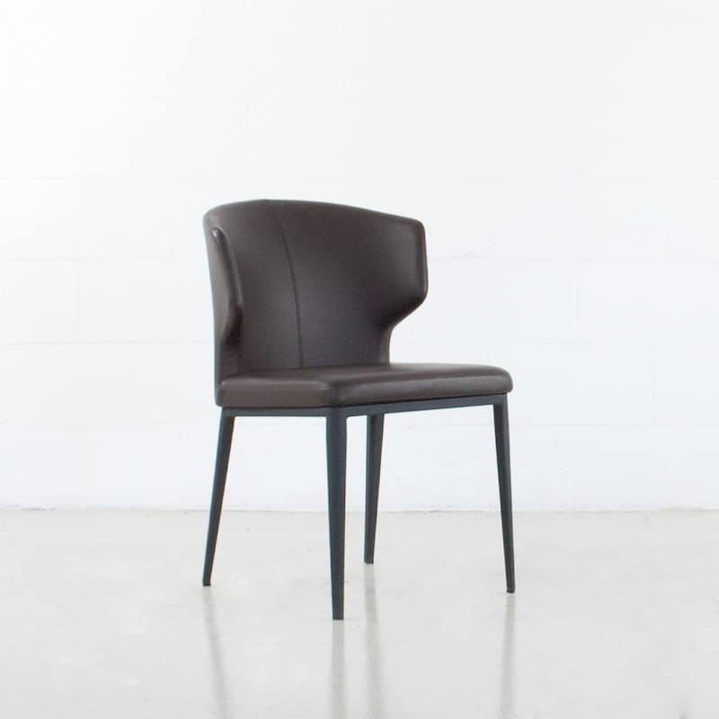 Cabo Mid-century Modern Faux Leather Wingback Dining Chair - Black Base - Brown