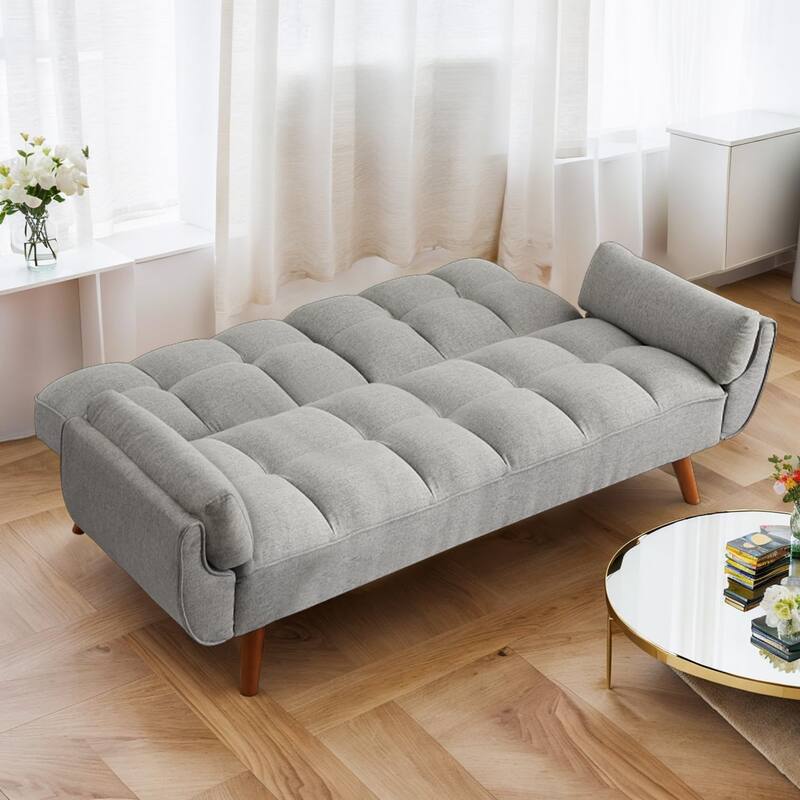 75.39 IN. Futon Sofa Bed, Convertible Upholstered Couch Sleeper with Reclining Sleeper Split Tufted Back - Light Gray