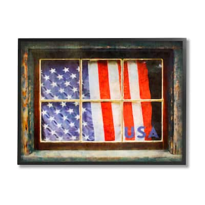 Stupell Industries Patriotic American Flag Rustic Window Festive Home Framed Wall Art, Design by Graffitee Studios - Multi
