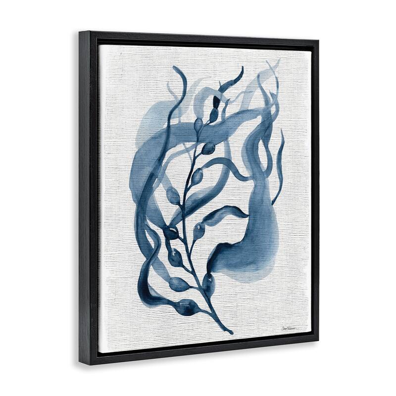 Stupell Fluid Blue Herb Leaf Framed Floater Canvas Wall Art Design By Carol Robinson
