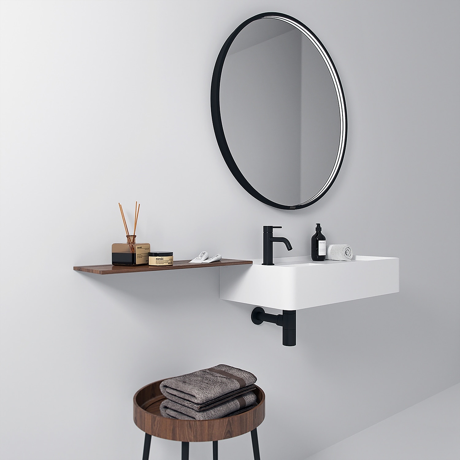 Solstice Round Wall LED Mirror Black Finish