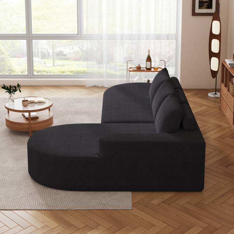 L Shaped Modular Curved Sectional Sofa, Chenille Upholstered 3 Seat Sofa, Corner Sofa with 3 Pillows for Living Room, Bedroom