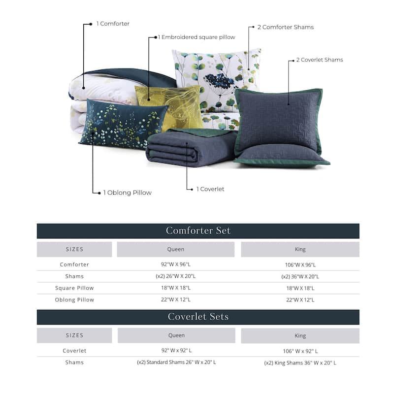 Bebejan Abstract Vines 8 Piece 100 % Cotton Sateen Reversible Comforter & Coverlet Set