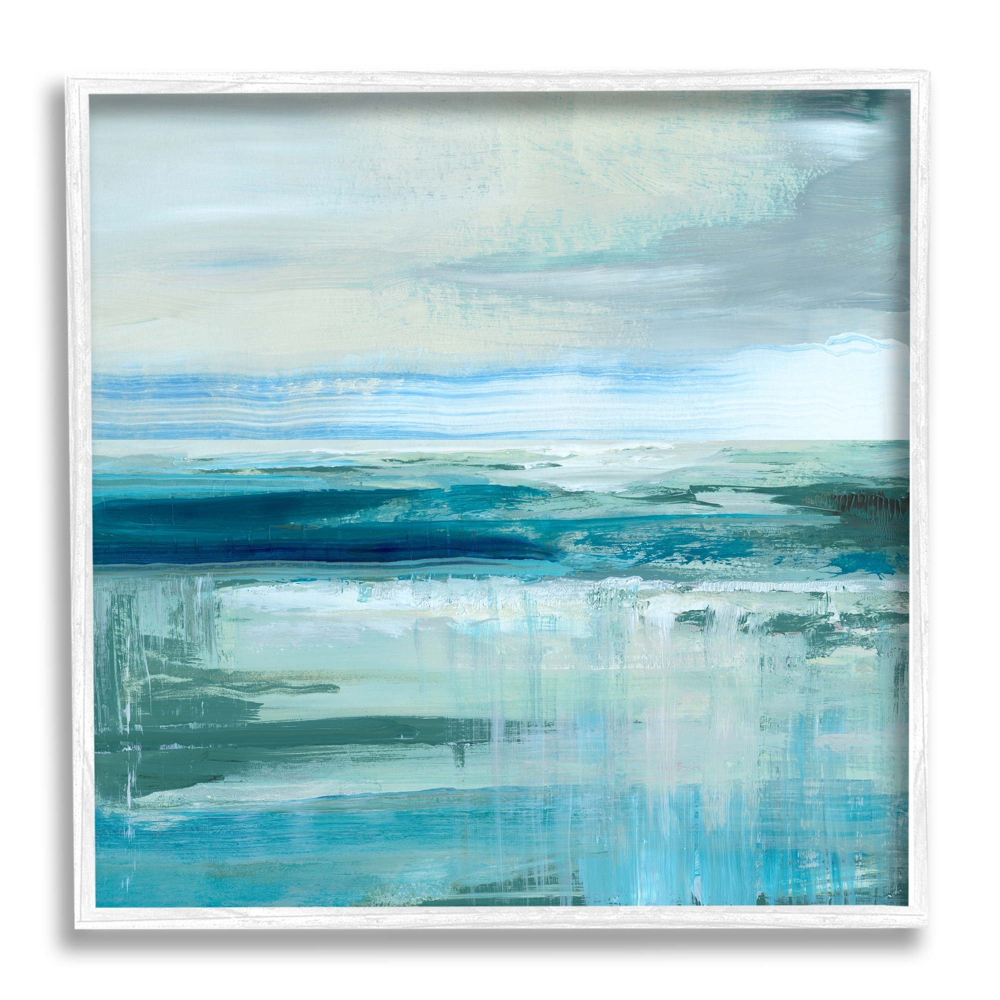 Stupell Abstract Ocean Horizon Modern Nautical Painting Blue Green Framed Wall Art