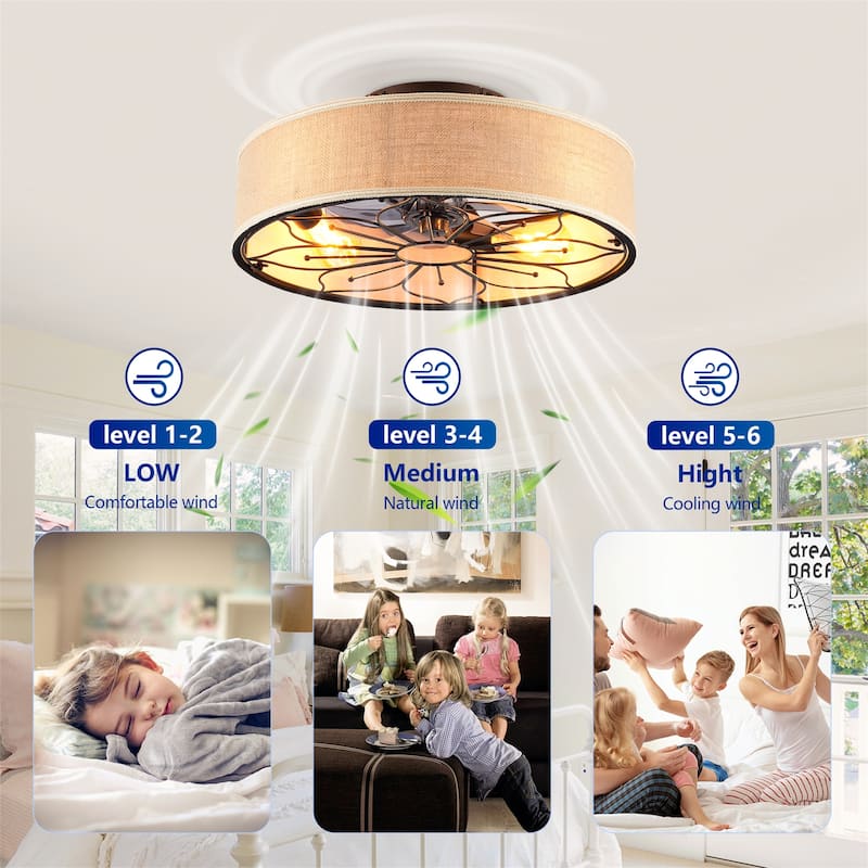 20" Lotus Design Fabric Farmhouse Bladeless Ceiling Fan w/ Remote Contro, NOT Included Bulbs