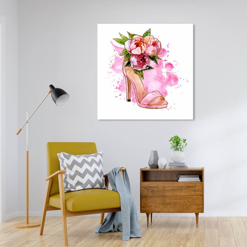 Wynwood Studio Canvas Fashion and Glam Spilled Pink and Shoe Pink and Glam Wall Art Canvas Print - 30 x 30